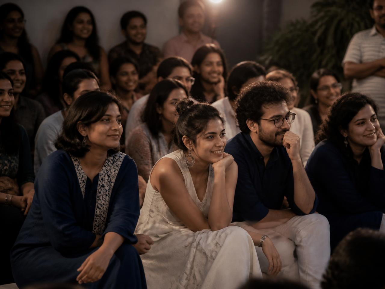 Members of the Kala Manch audience listening together